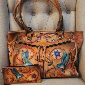 Anuschka Hand-Painted Floral Leather Bag Set